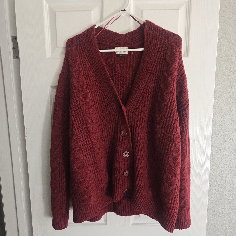 Red Cable Knit Cardigan